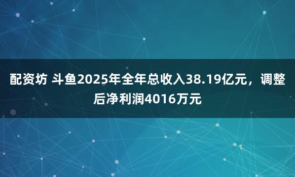 配资坊 斗鱼2025年全年总收入38.19亿元，调整后净利润4016万元